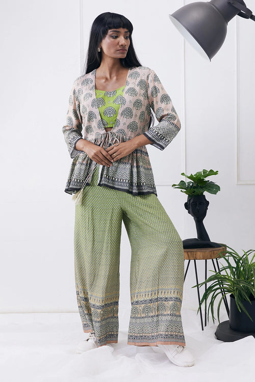 Ela Printed Co-ord Set With Peplum Jacket