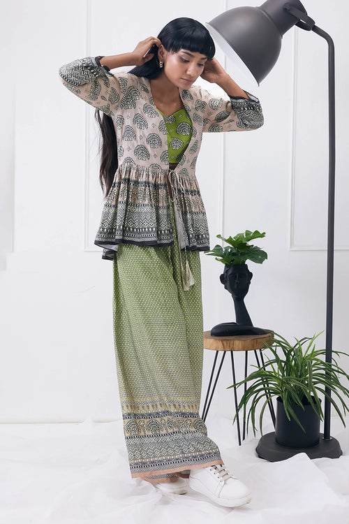 Ela Printed Co-ord Set With Peplum Jacket