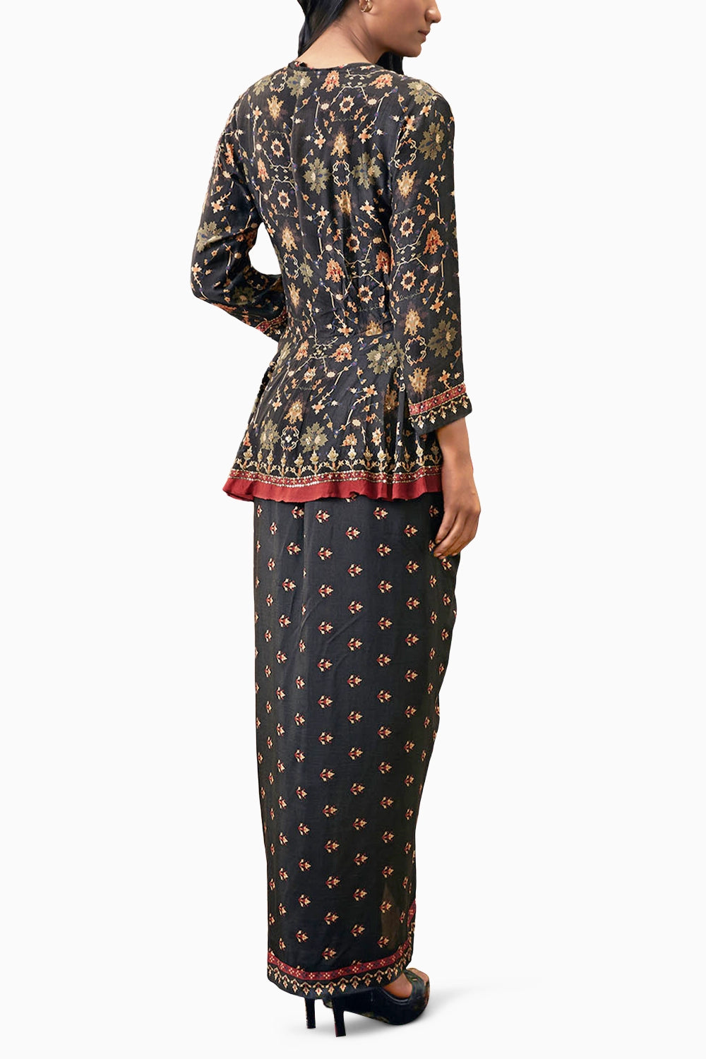 Zahra Printed Skirt Set With Peplum Top