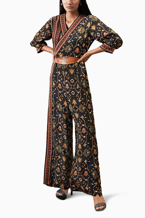 Zahra Printed Overlap Jumpsuit With Belt