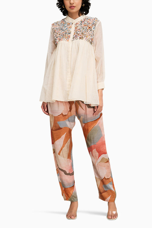 Off White Conversational Embellished Co Ord Set