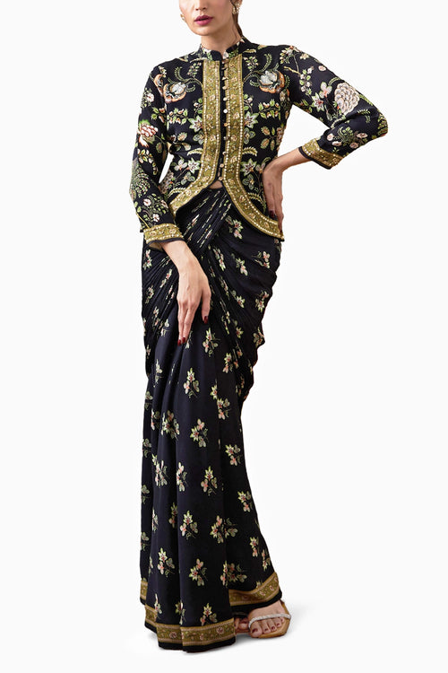 Mehr Embroidered Jacket With Drape Skirt