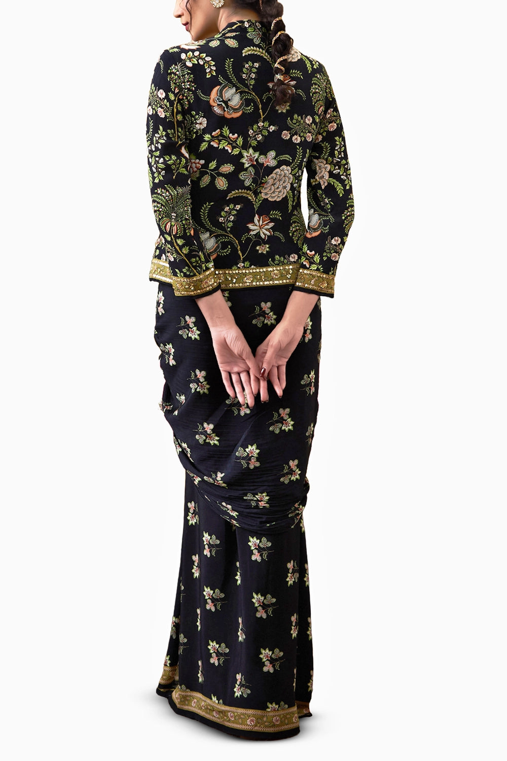 Mehr Embroidered Jacket With Drape Skirt