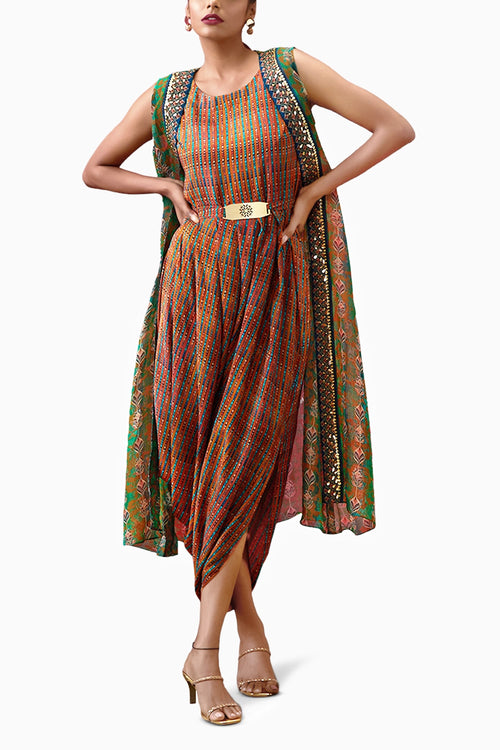 Adah Printed Dress with Embroidered Jacket