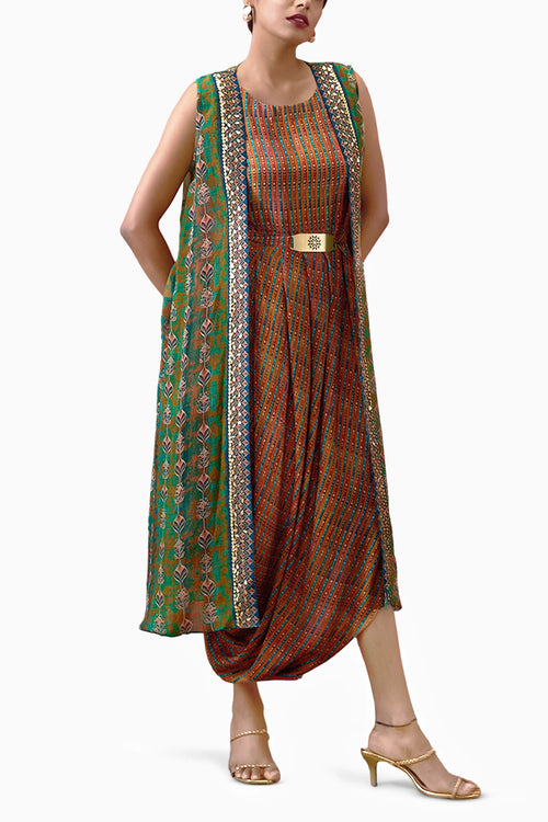 Adah Printed Dress with Embroidered Jacket