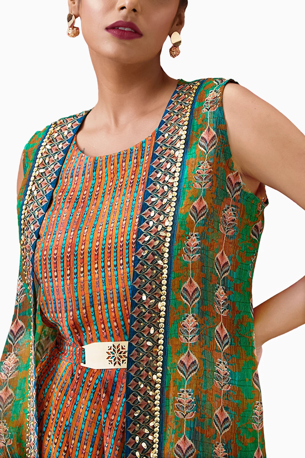 Adah Printed Dress with Embroidered Jacket