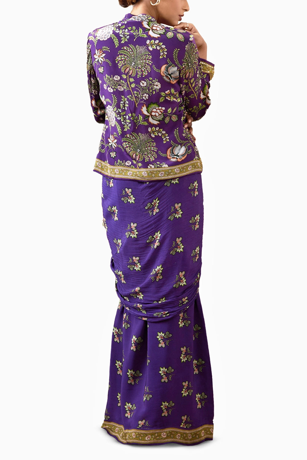 Purple Mehr Embroidered Jacket With Drape Skirt