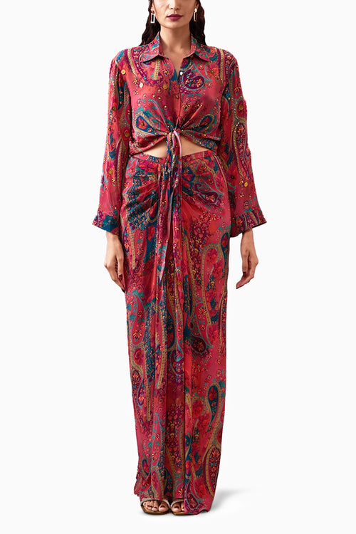 Qala Embellished Shirt With Drape Skirt