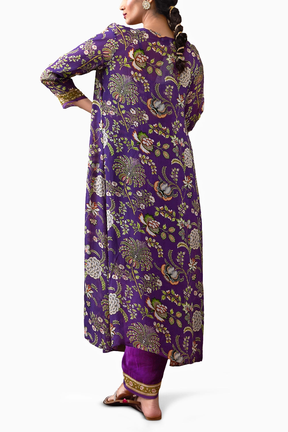 Purple Mehr Printed Drape Skirt Set With Jacket