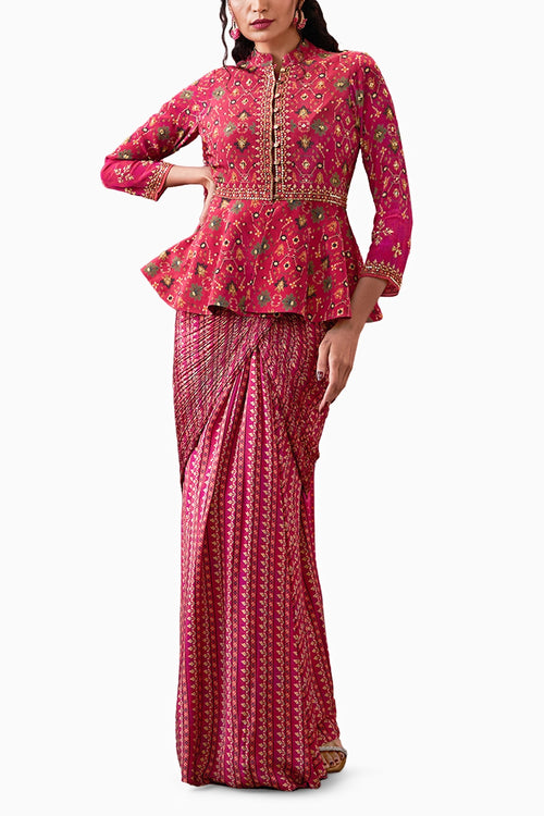Zahra Embroidered Peplum Top With Drape Skirt
