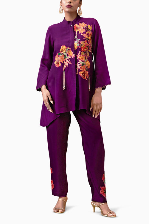 Zinnia Applique Purple Co-ord Set