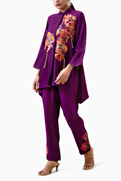 Zinnia Applique Purple Co-ord Set