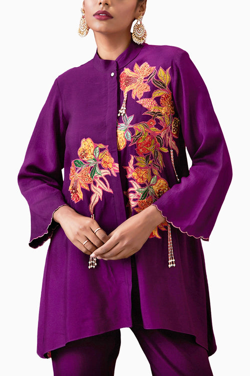 Zinnia Applique Purple Co-ord Set
