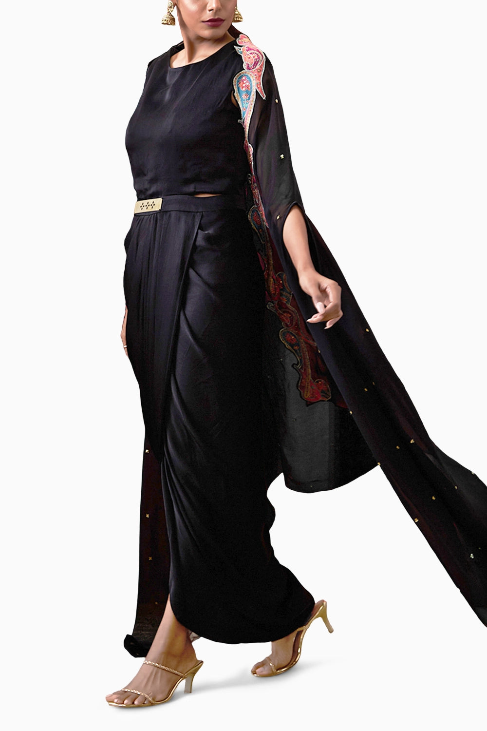 Qala Drape Dress With Applique Cape