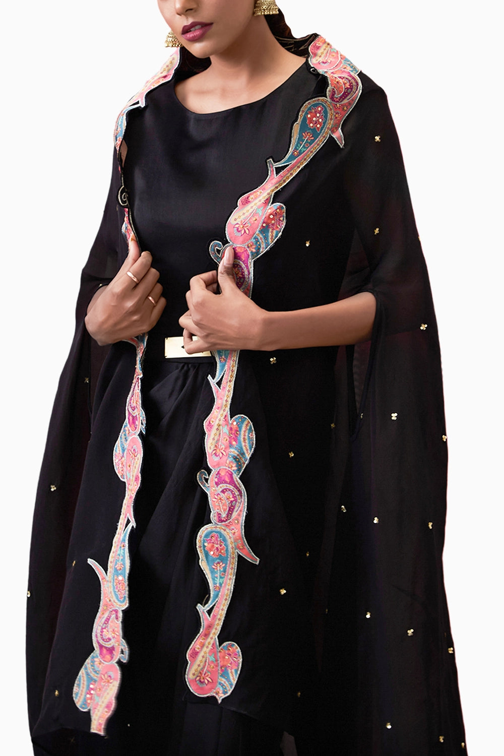 Qala Drape Dress With Applique Cape