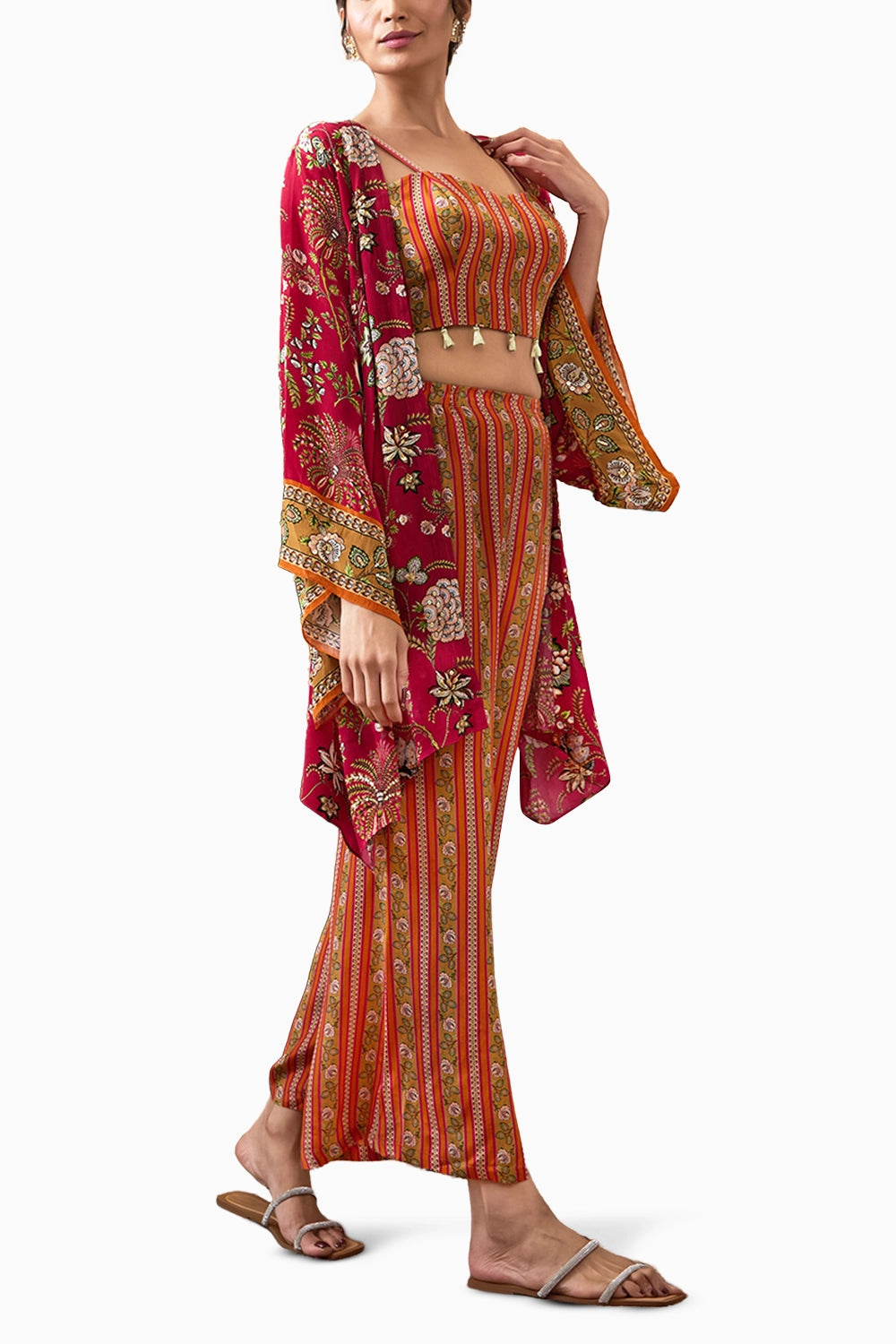 Mehr Embroidered  Co-ord Set With Kimono Jacket