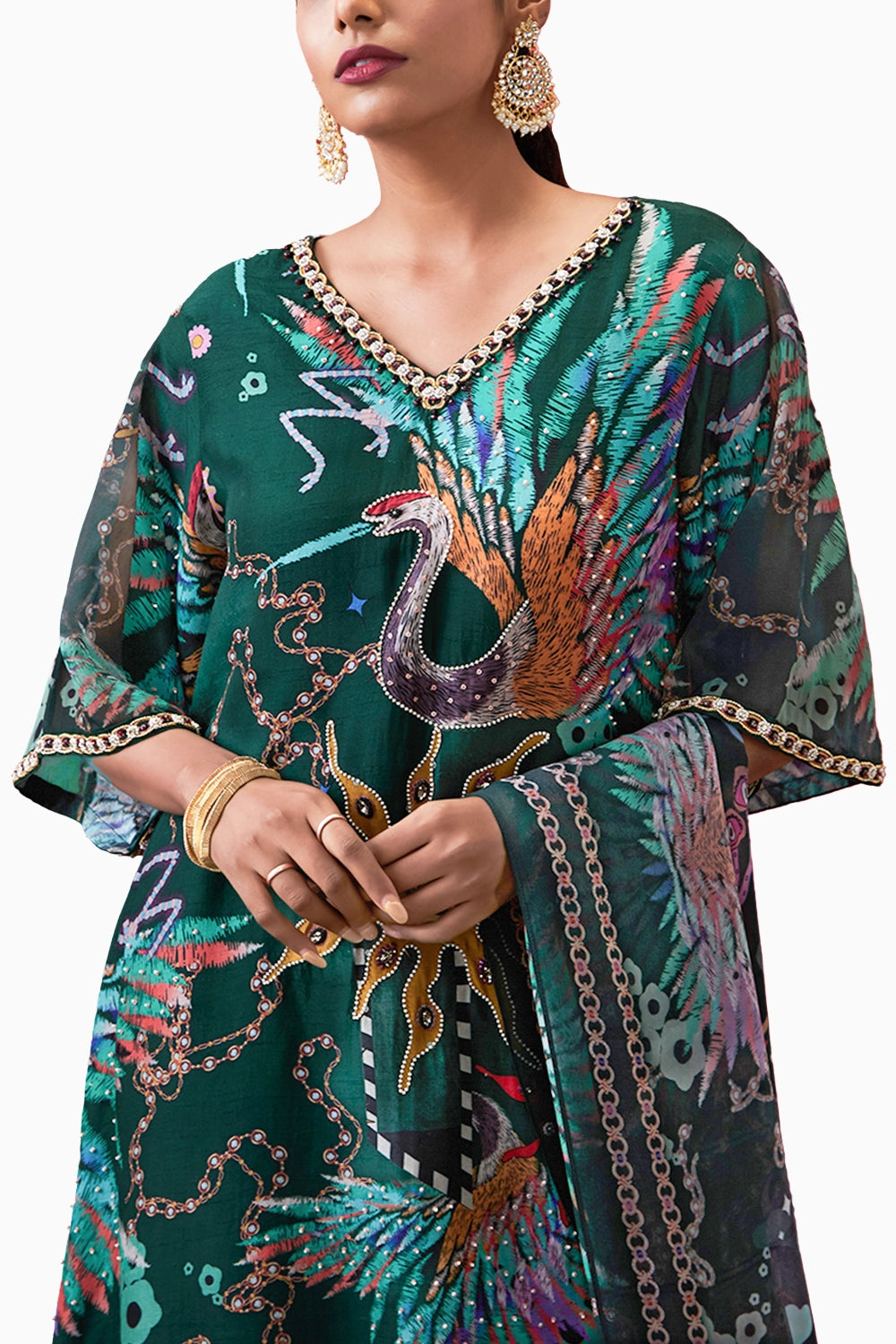 Aisha Embroidered Green Kurta Set