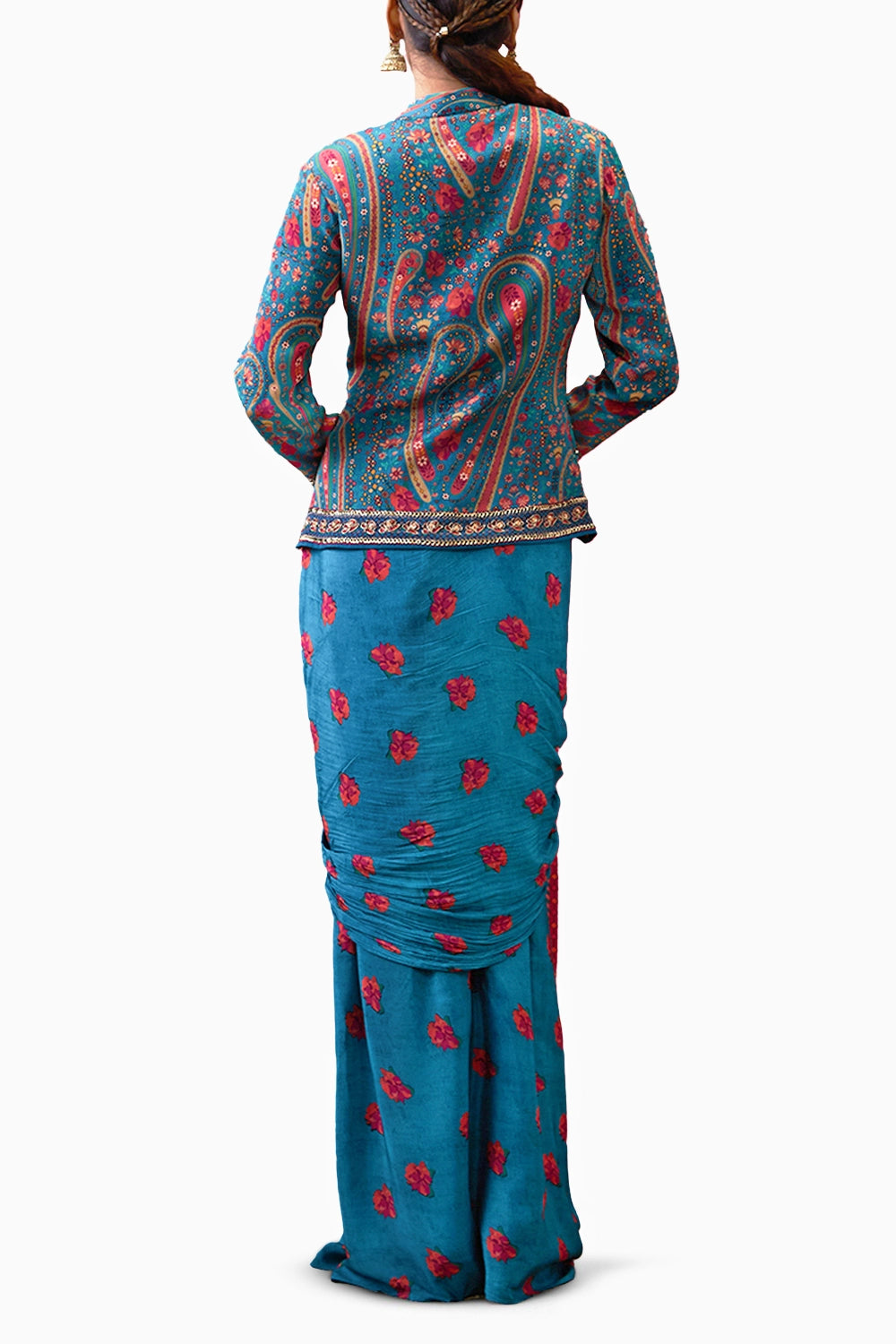 Qala Printed Drape Skirt With Embroidered Top