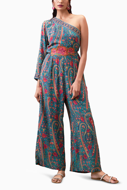 Qala Embellished One-Shoulder Jumpsuit