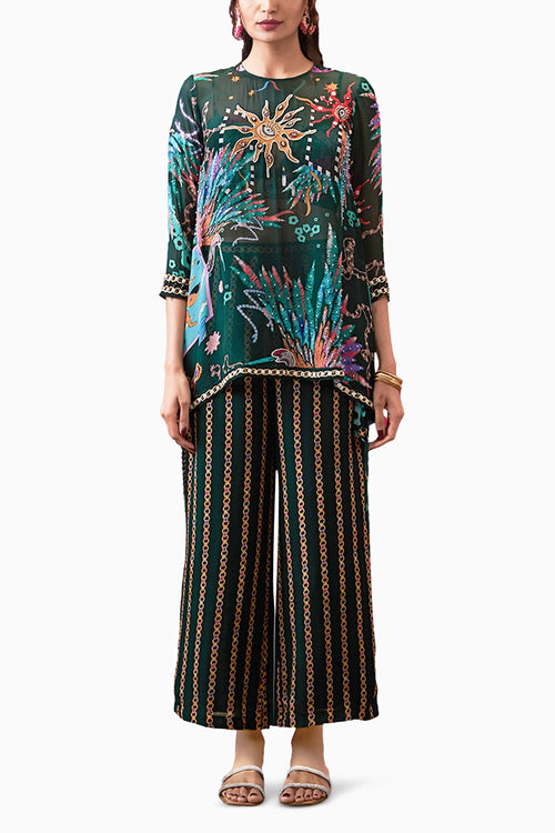 Aisha Printed Co-ord Set With Organza Top