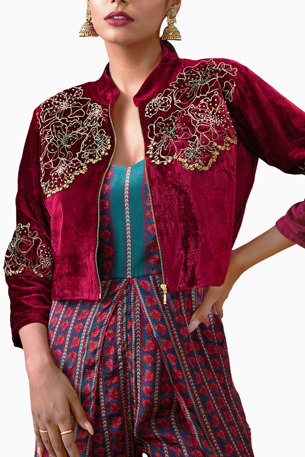 Qala Embroidered Jumpsuit With Jacket