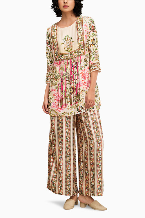 Beige Mehr Embellished Kurta Set