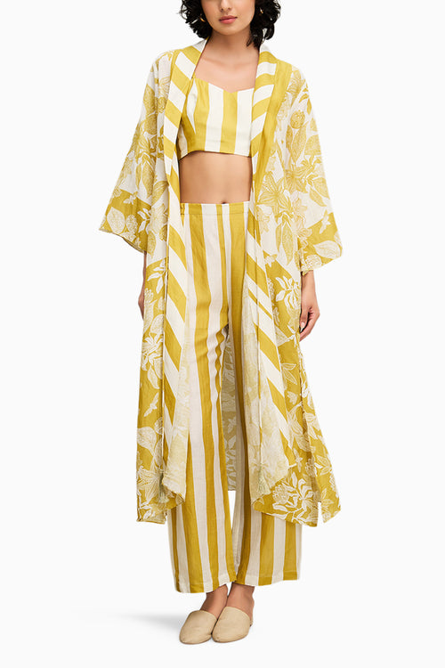 Yellow Ahyana Printed Co Ord Set With Jacket