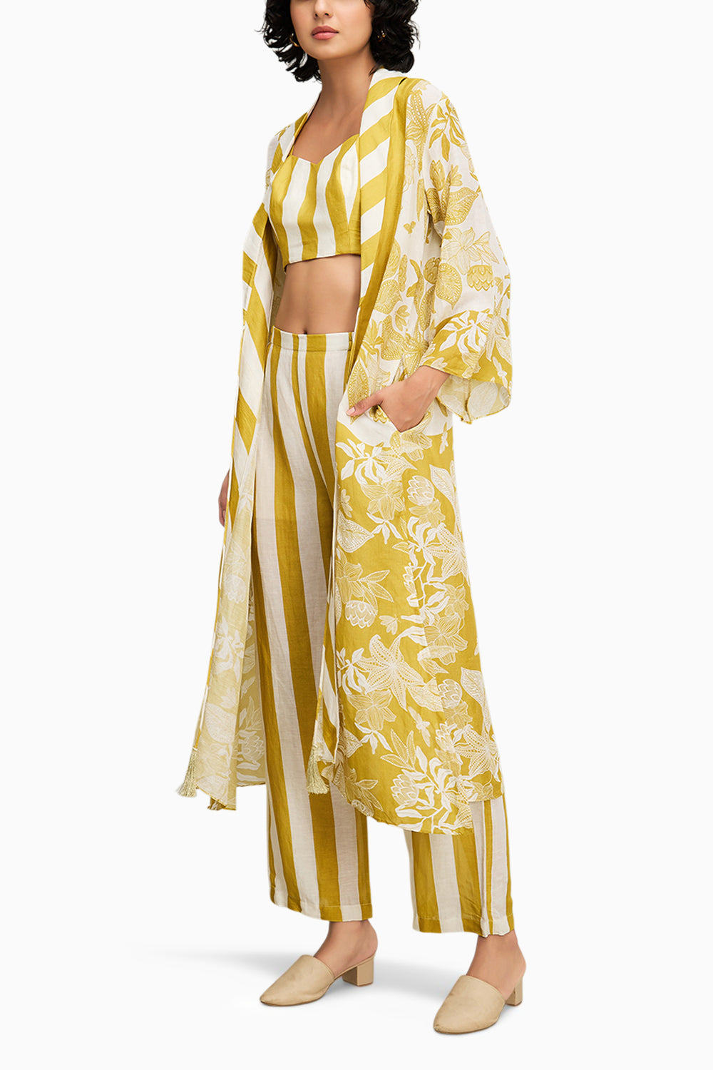 Yellow Ahyana Printed Co Ord Set With Jacket