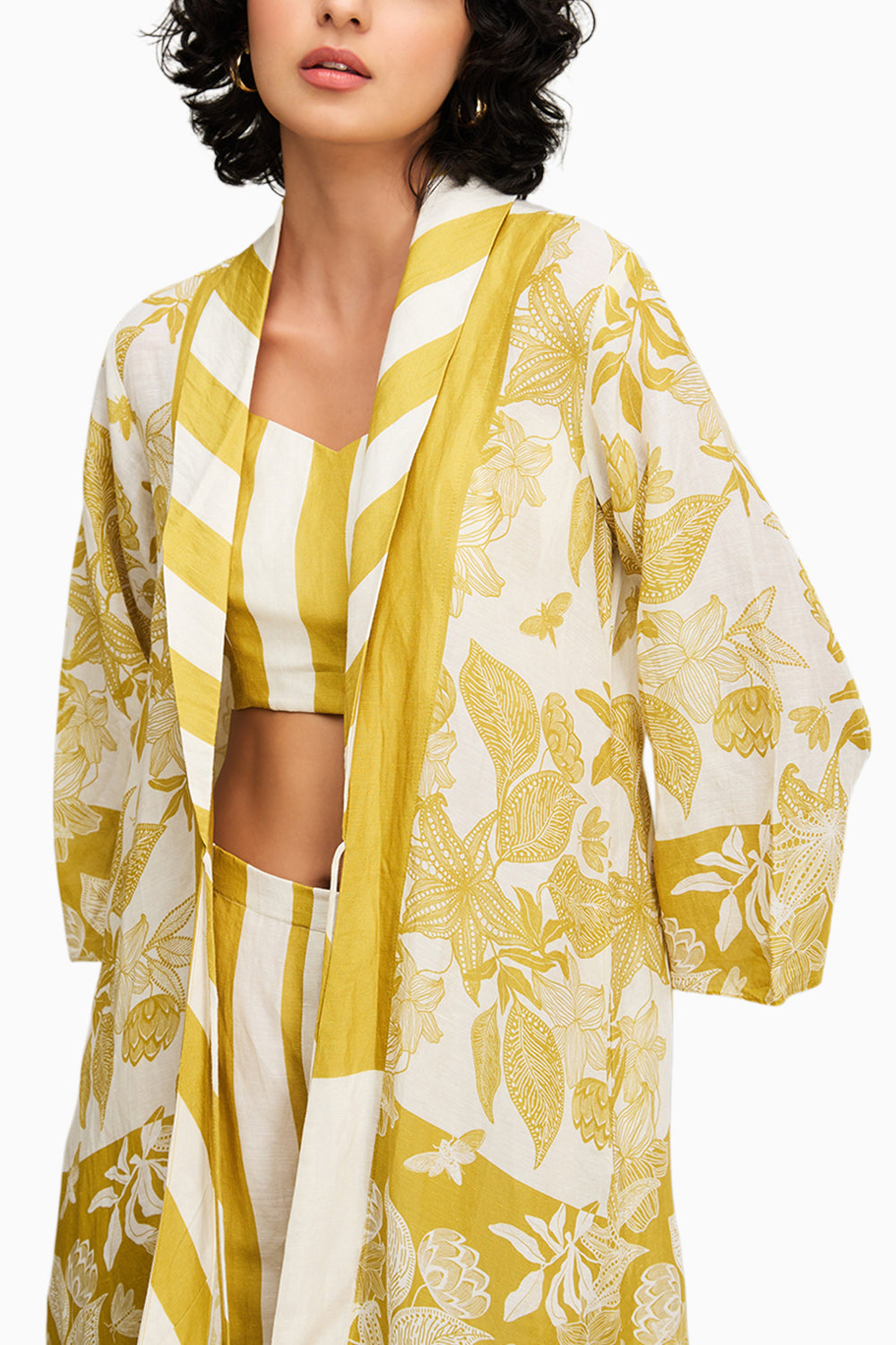 Yellow Ahyana Printed Co Ord Set With Jacket