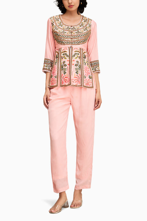 Mehr Embroidered Peplum Top With Pants