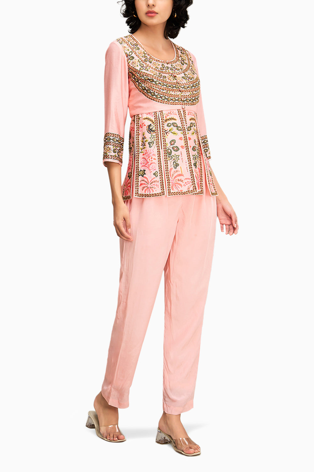 Mehr Embroidered Peplum Top With Pants