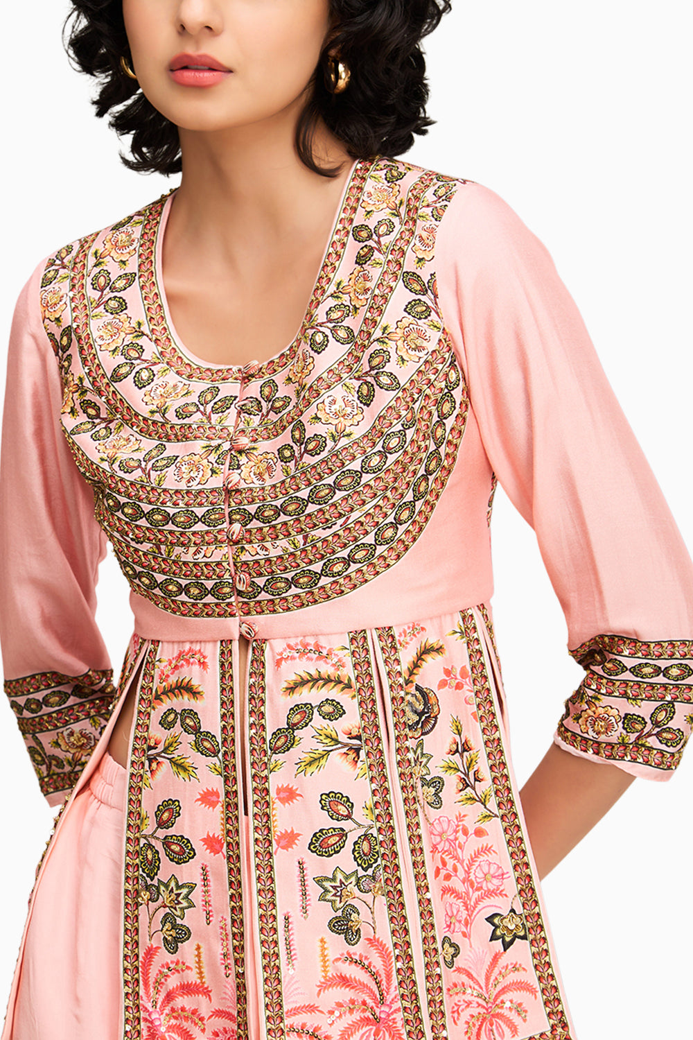 Mehr Embroidered Peplum Top With Pants