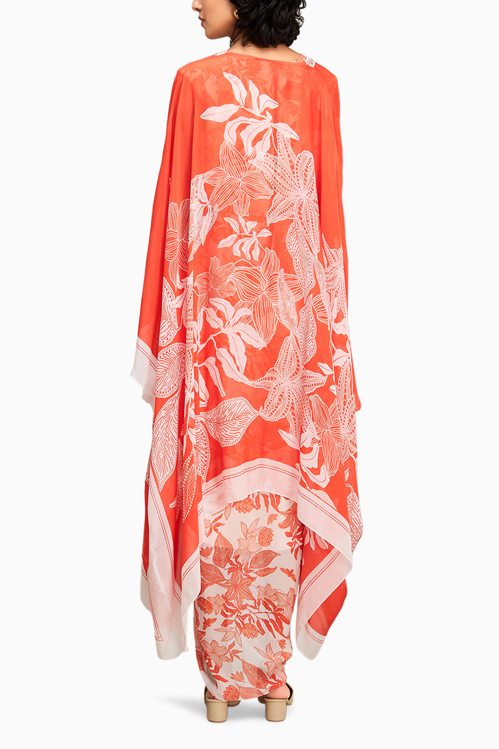 Ahyana Printed Drape Dress With Cape