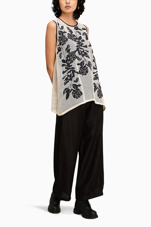 Off White and Black Zinnia Applique Co-ord Set