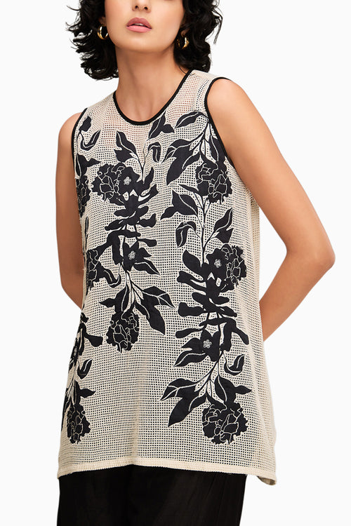 Off White and Black Zinnia Applique Co-ord Set
