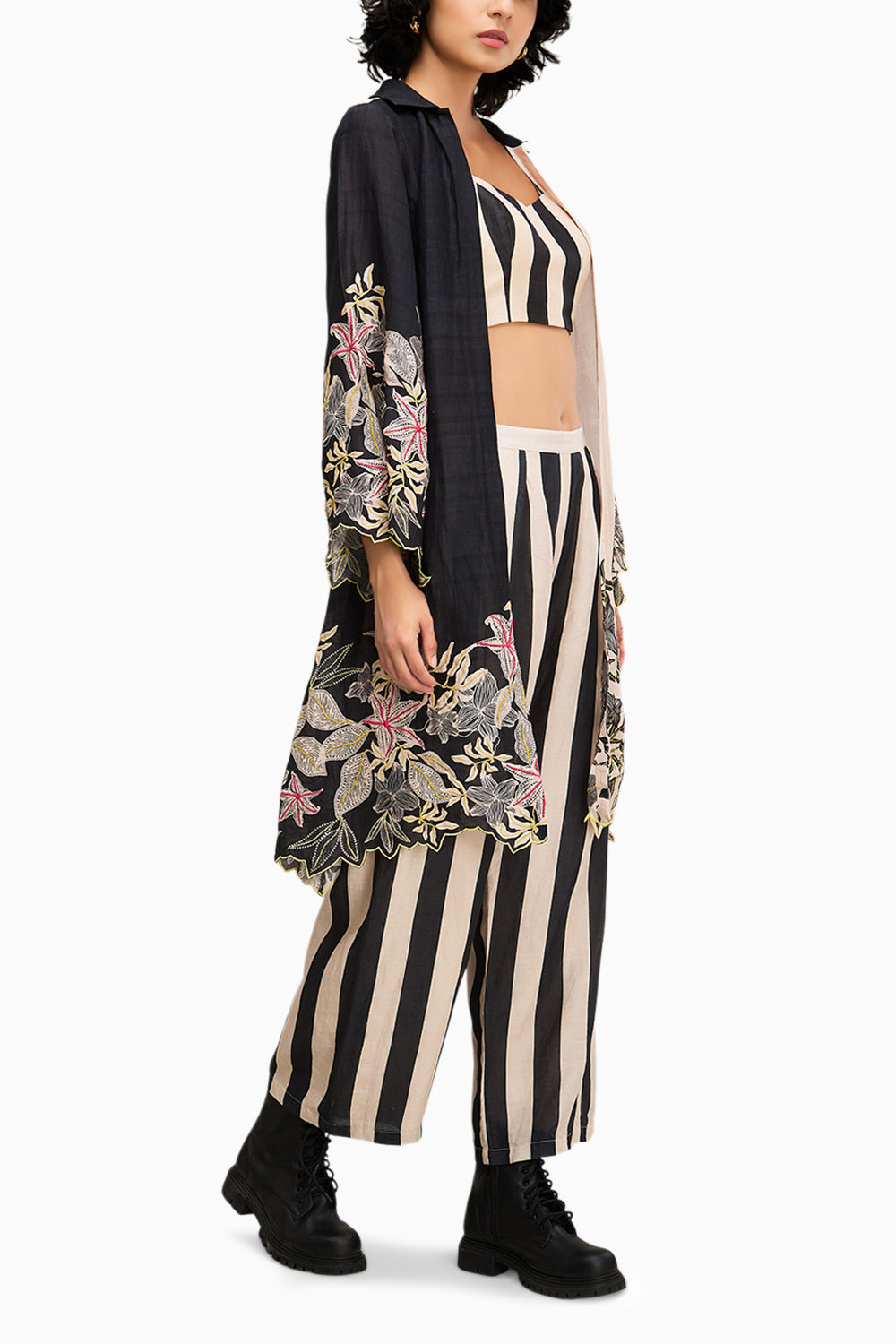 Black Ahyana Printed Co Ord Set With Jacket