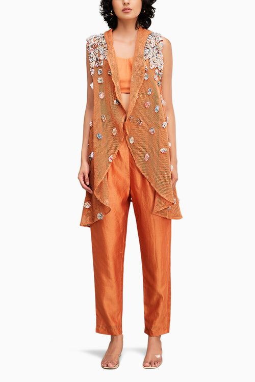 Conversational Embellished Co Ord Set With Cape