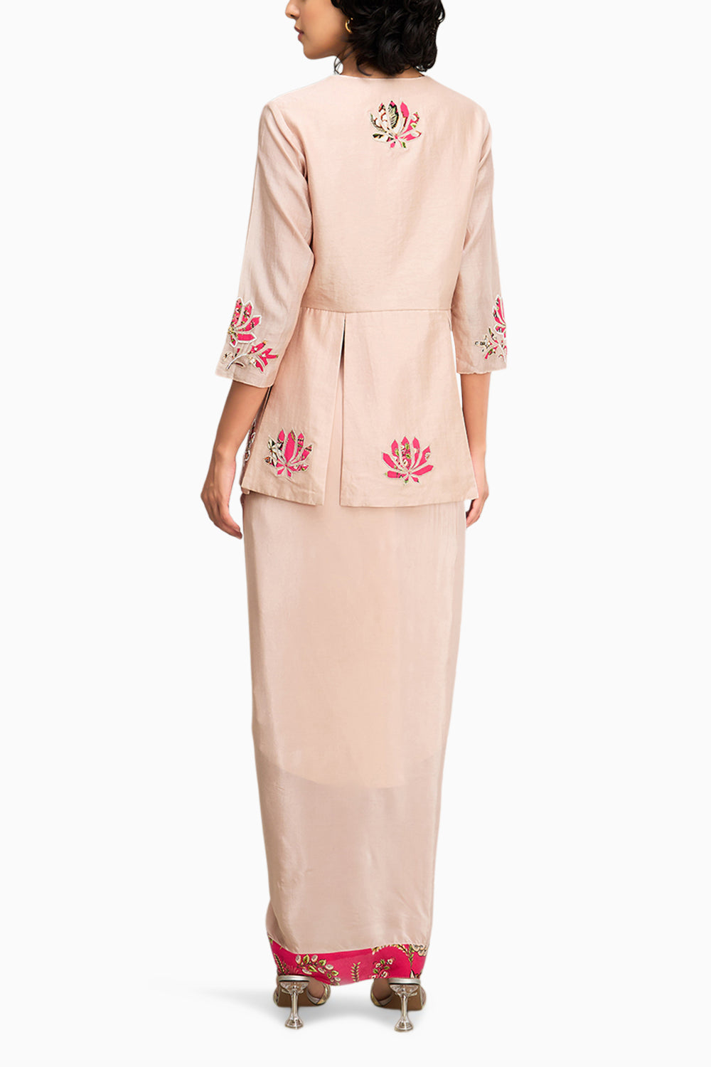 Pink Mehr Appliqué Paneled Top With Drape Skirt