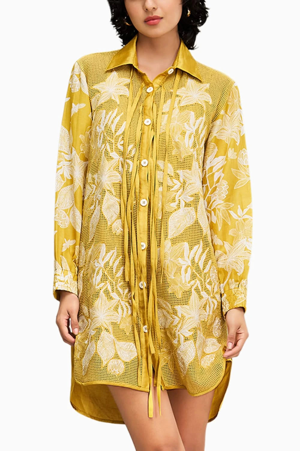 Buy Yellow Ahyana Applique Shirt Dress by Soup By Sougat Paul | The Sverve