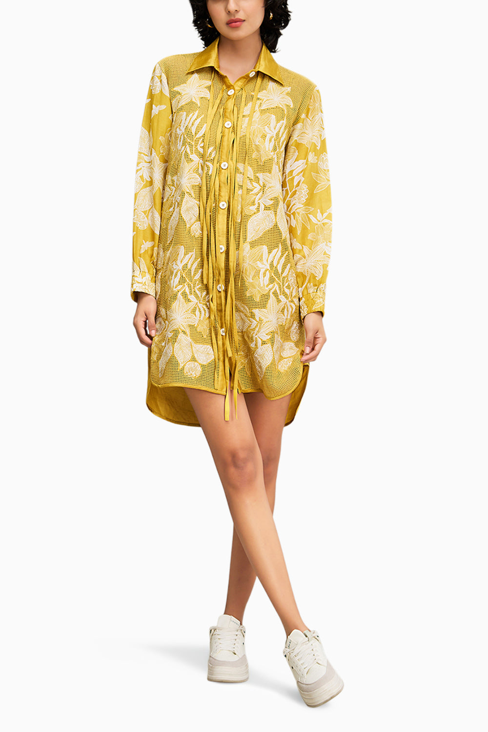 Yellow Ahyana Applique Shirt Dress