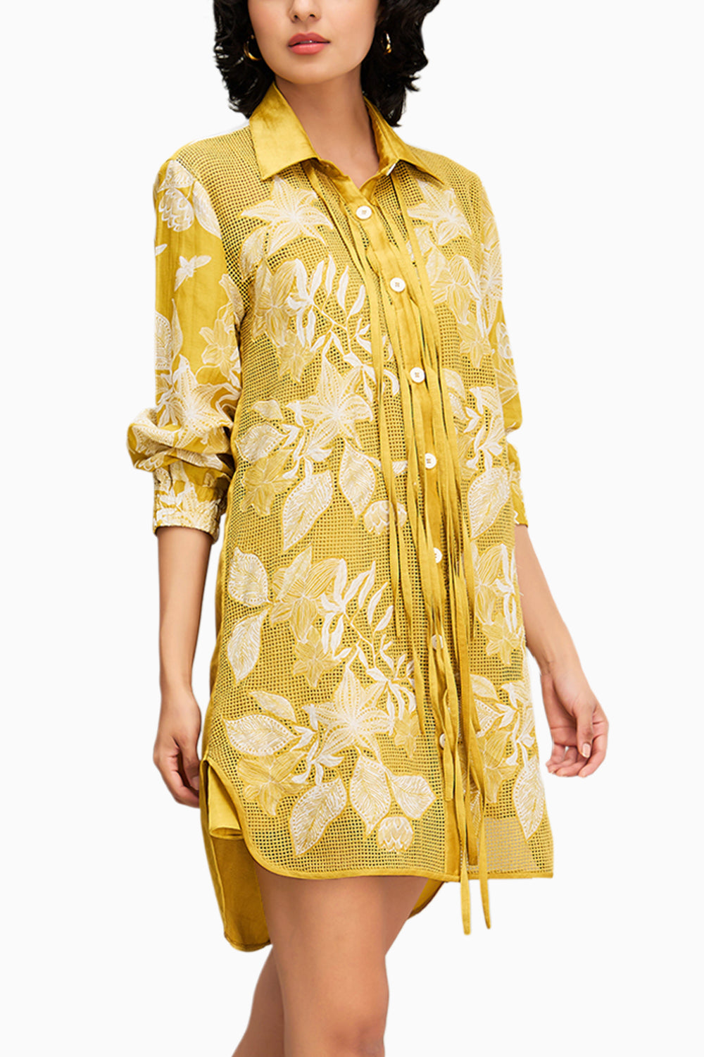 Yellow Ahyana Applique Shirt Dress