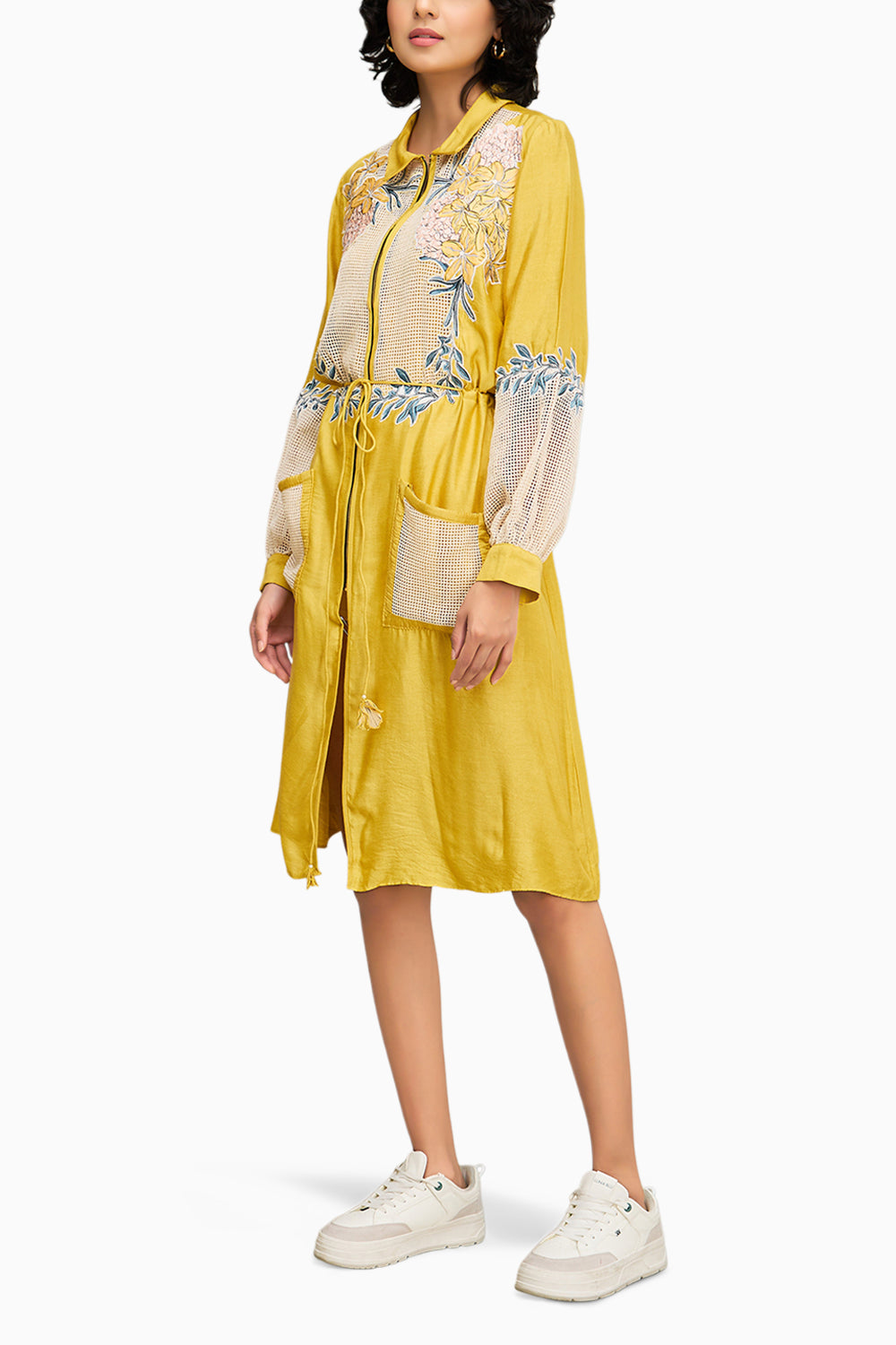 Yellow Zinnia Applique Long Dress