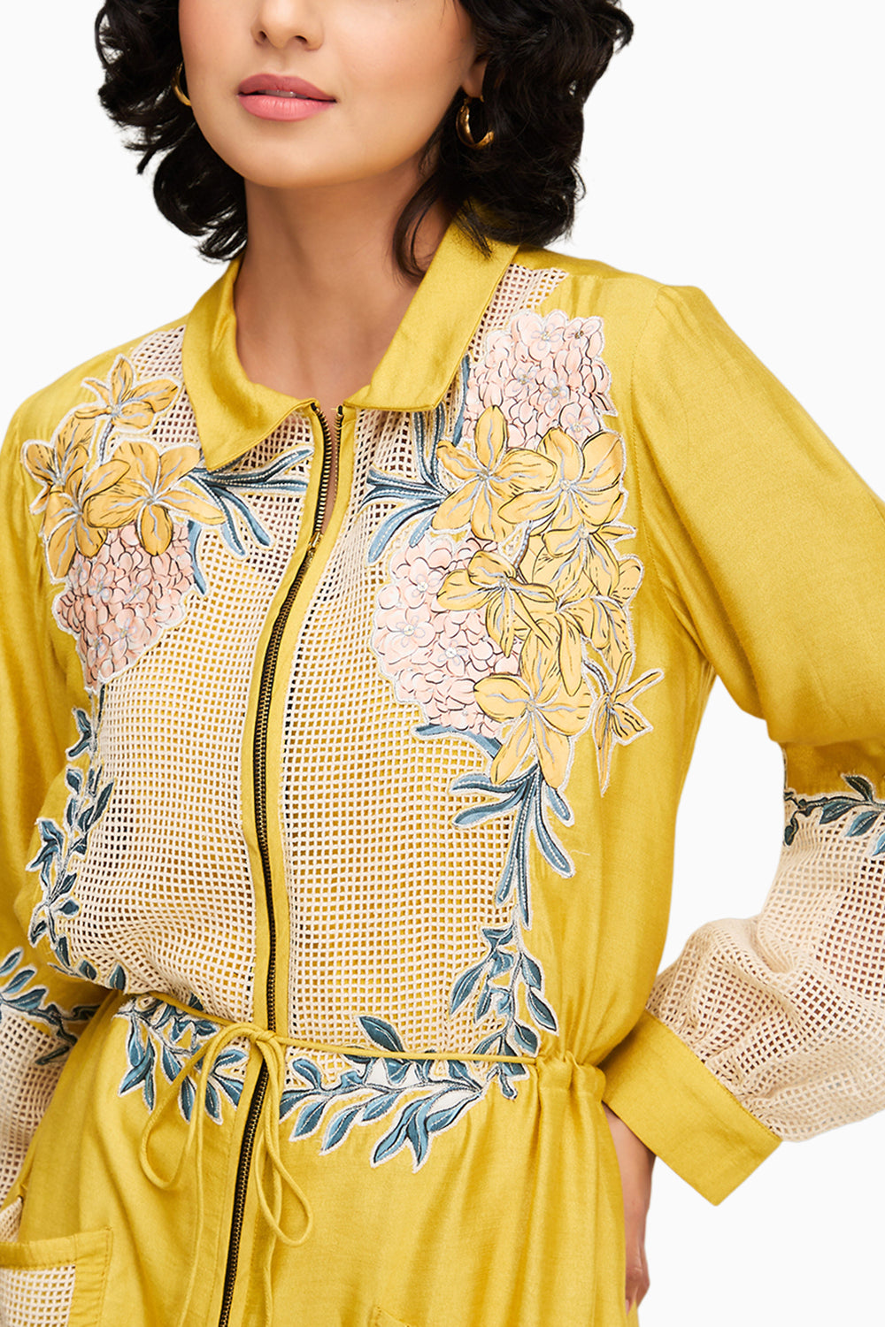 Yellow Zinnia Applique Long Dress