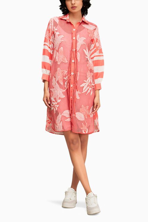 Pink Ahyana Applique Pink Shirt Dress