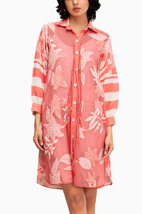 Pink Ahyana Applique Pink Shirt Dress