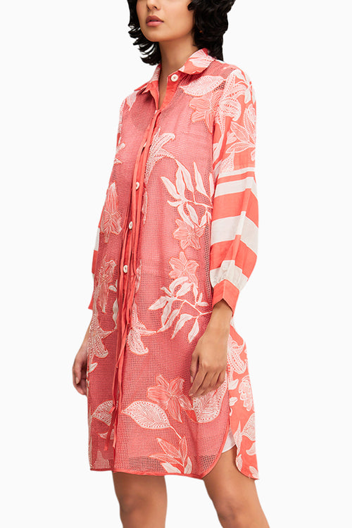 Pink Ahyana Applique Pink Shirt Dress