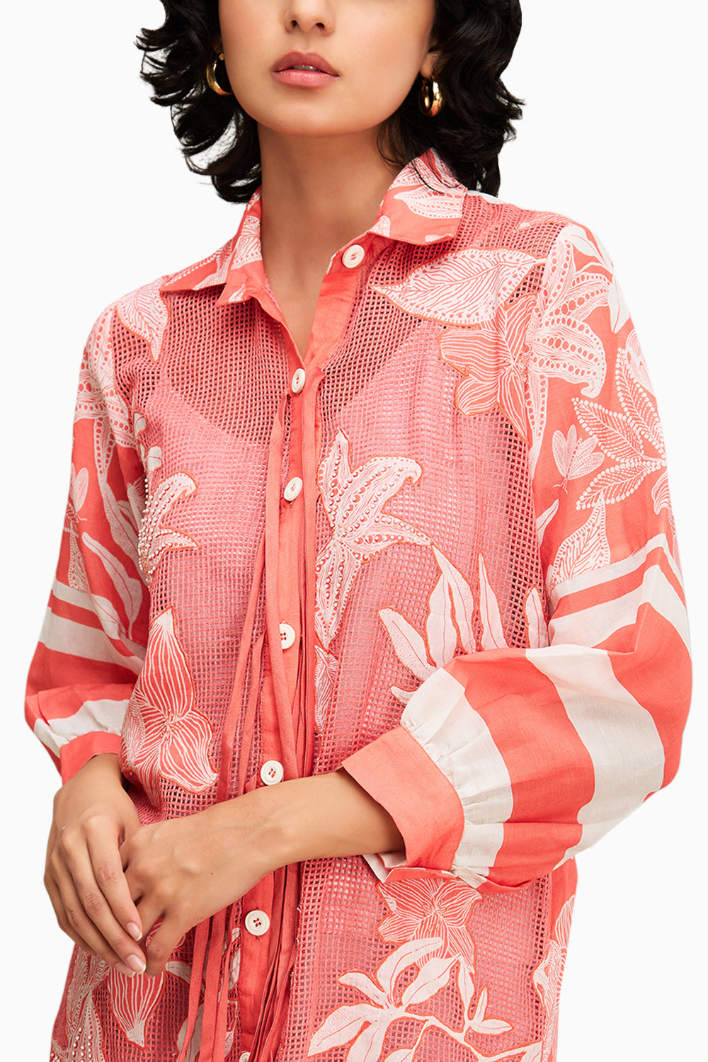 Pink Ahyana Applique Pink Shirt Dress