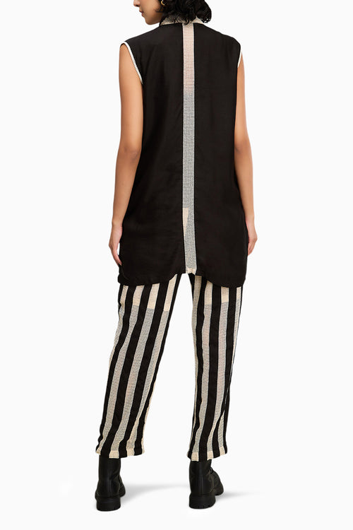 Off White and Black Zinnia Applique Blazer Set
