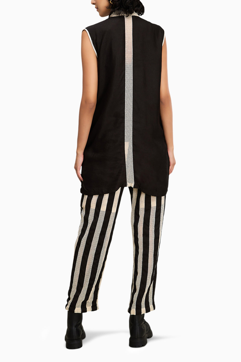 Off White and Black Zinnia Applique Blazer Set