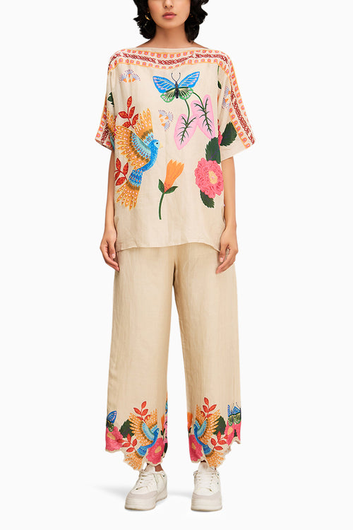 Avian Canopy Kimono Beige Co Ord Set